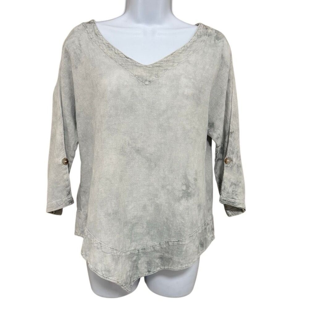 Cottonways 100% Cotton Mineral Wash Asymmetrical Hem Shirt L Coastal Boho
